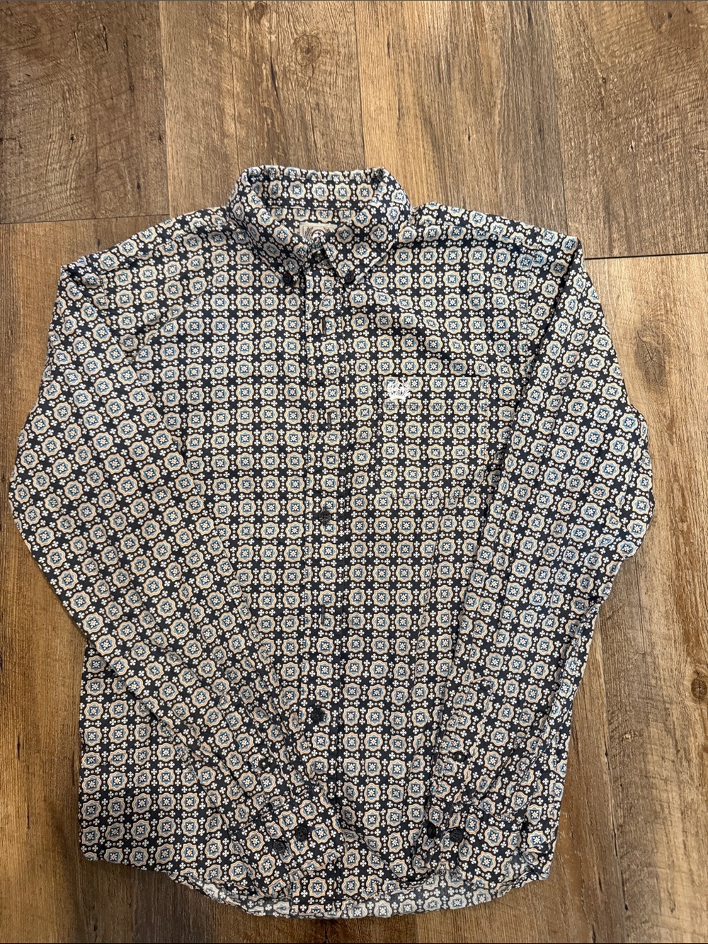 Boys Cinch Grey and White Geometric Button-Up Shirt
